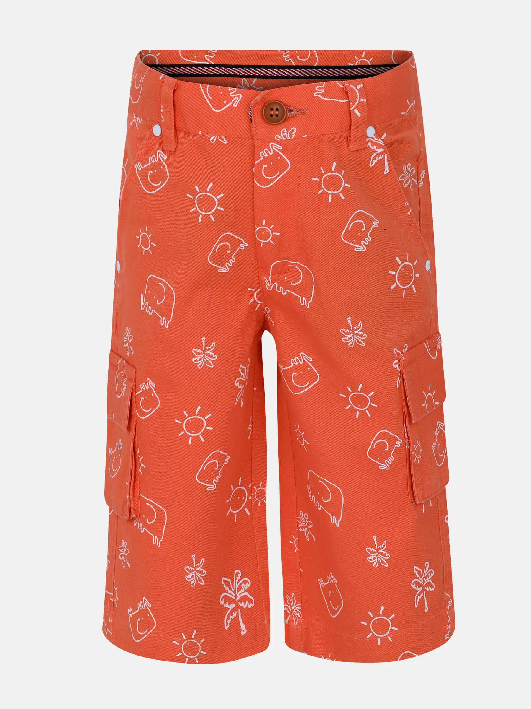 Orange Printed Gabardine Short Pant